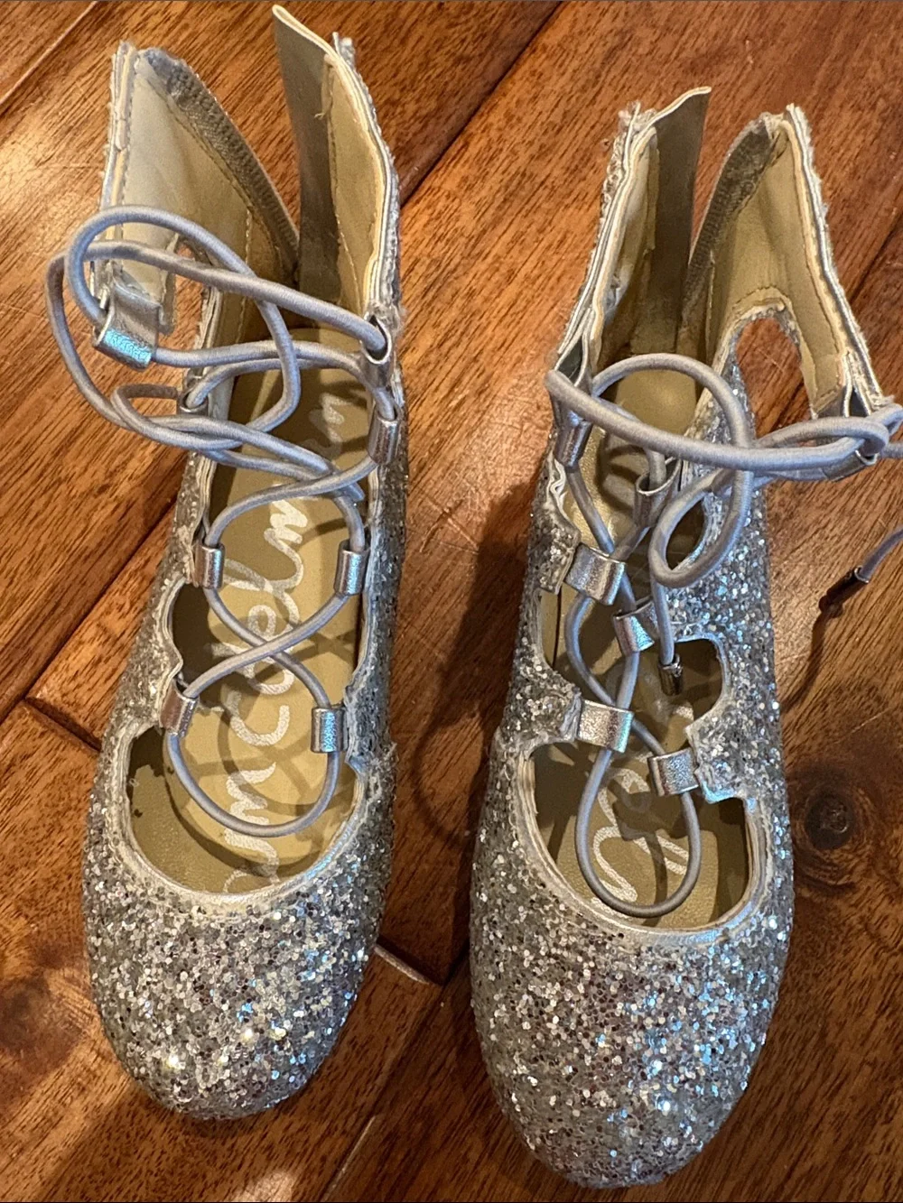 Sam Edelman Silver Glitter Lace-Up Kids Dress Shoes